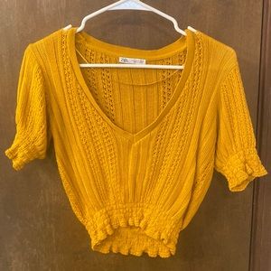 Mustard Colored Knit Crop Top